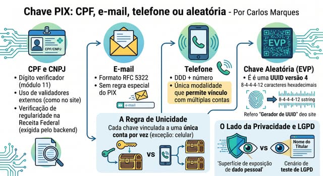 Chave PIX: CPF, e-mail, telefone ou aleatória